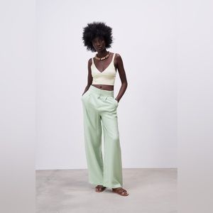 Zara Full Length Wide Leg Sea Green Pant Size Medium